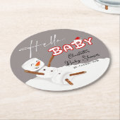 Hello Baby Cute Snowman Baby Shower Paper Coaster ラウンドペーパーコースター (アングル)