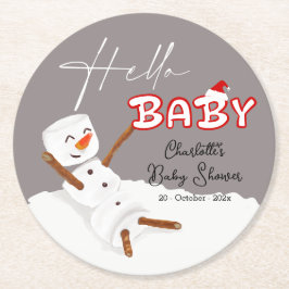 Hello Baby Cute Snowman Baby Shower Paper Coaster ラウンドペーパーコースター
