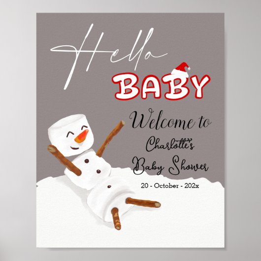 Hello Baby Cute Snowman Baby Shower Welcome ポスター (正面)