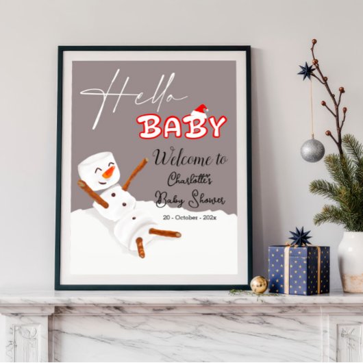 Hello Baby Cute Snowman Baby Shower Welcome ポスター