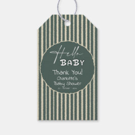 Hello Baby Dark Green Stripes Baby Shower ギフトタグ