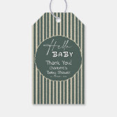 Hello Baby Dark Green Stripes Baby Shower ギフトタグ (裏面)