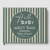 Hello Baby Dark Green Stripes Baby Shower ゲストブック (正面)