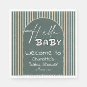 Hello Baby Dark Green Stripes Baby Shower スタンダードランチョンナプキン (正面)