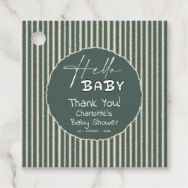 Hello Baby Dark Green Stripes Baby Shower フェイバータグ