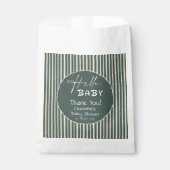 Hello Baby Dark Green Stripes Baby Shower フェイバーバッグ (正面)