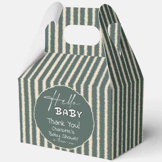 Hello Baby Dark Green Stripes Baby Shower フェイバーボックス (正面)