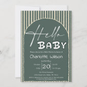 Hello Baby Dark Green Stripes Baby Shower 招待状 (正面)