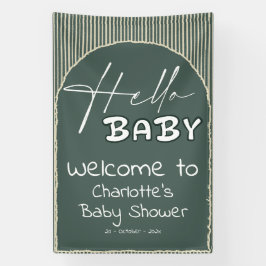 Hello Baby Dark Green Stripes Baby Shower 横断幕