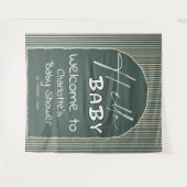 Hello Baby Dark Green Stripes Baby Shower Backdrop タペストリー (正面(横))