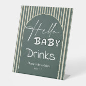 Hello Baby Dark Green Stripes Baby Shower Drinks 台座サイン (正面)