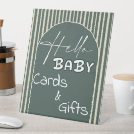 Hello Baby Dark Green Stripes Cards & Gifts 台座サイン