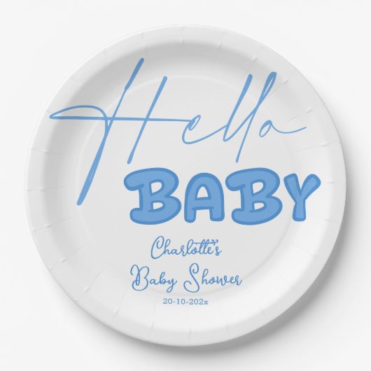 Hello Baby Elegant Baby Shower ペーパープレート (正面)