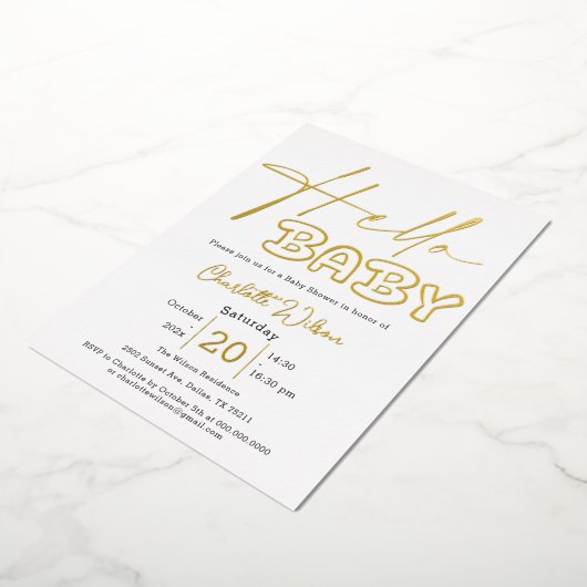 Hello Baby Elegant Baby Shower Foil Invitation 箔招待状 (回転した状態)