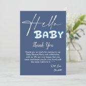 Hello Baby Elegant Dark Blue Baby Shower サンキューカード (スタンド正面)