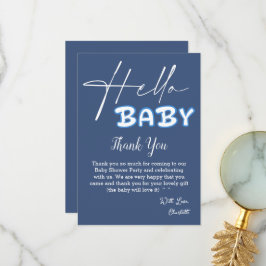 Hello Baby Elegant Dark Blue Baby Shower サンキューカード