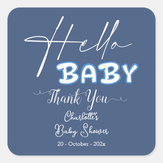 Hello Baby Elegant Dark Blue Baby Shower スクエアシール (正面)