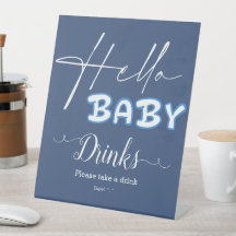 Hello Baby Elegant Dark Blue Baby Shower Drinks