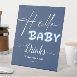 Hello Baby Elegant Dark Blue Baby Shower Drinks 台座サイン