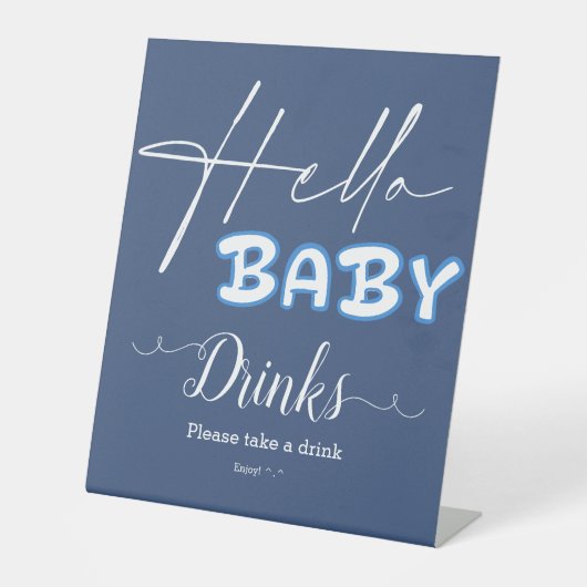 Hello Baby Elegant Dark Blue Baby Shower Drinks 台座サイン (正面)