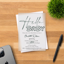 Hello Baby Elegant Dark Green Baby Shower アクリル招待状