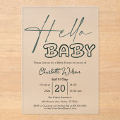 Hello Baby Elegant Dark Green Baby Shower アクリル招待状 (正面)