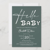 Hello Baby Elegant Dark Green Baby Shower 招待状 (正面)
