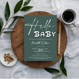 Hello Baby Elegant Dark Green Baby Shower 招待状