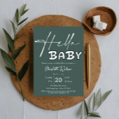 Hello Baby Elegant Dark Green Baby Shower 招待状