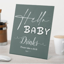Hello Baby Elegant Dark Green Baby Shower Drinks