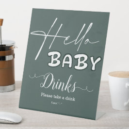 Hello Baby Elegant Dark Green Baby Shower Drinks 台座サイン