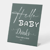 Hello Baby Elegant Dark Green Baby Shower Drinks 台座サイン (正面)