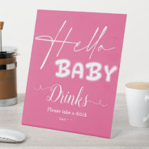 Hello Baby Elegant Dark Pink Baby Shower Drinks