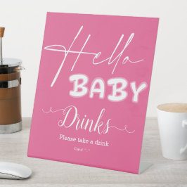 Hello Baby Elegant Dark Pink Baby Shower Drinks 台座サイン