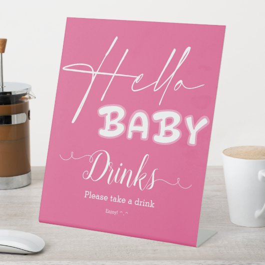 Hello Baby Elegant Dark Pink Baby Shower Drinks 台座サイン (インサイチュ)