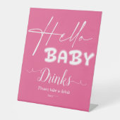 Hello Baby Elegant Dark Pink Baby Shower Drinks 台座サイン (正面)
