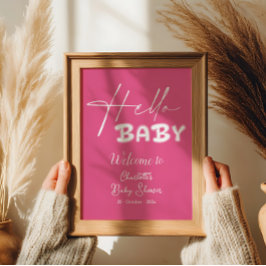 Hello Baby Elegant Dark Pink Baby Shower Welcome ポスター