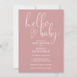Hello Baby Elegant Dusty Rose Pink Baby Shower 招待状