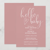 Hello Baby Elegant Dusty Rose Pink Baby Shower 招待状 (正面/裏面)