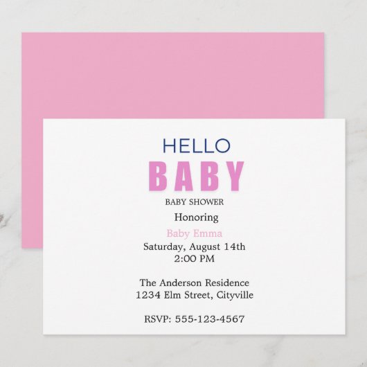 Hello Baby Emma Shower Invitation 案内状 (正面/裏面)