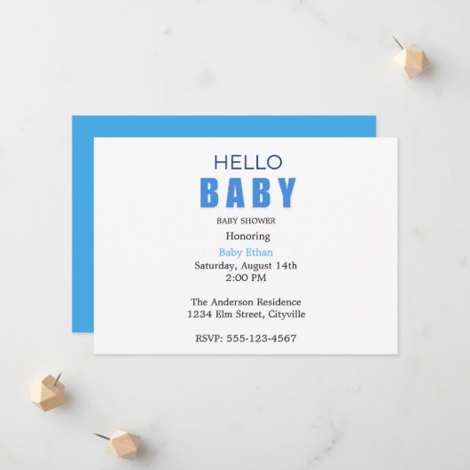 Hello Baby Ethan Shower Invitation 案内状 (正面/裏面インサイチュ)