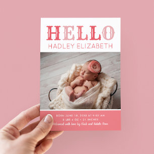 Hello Baby Girl写真の誕生のお知らせ 案内状
