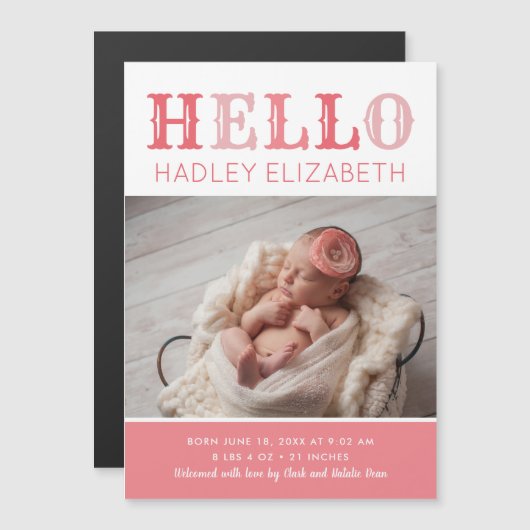 Hello Baby Girl磁気写真誕生のお知らせ (正面/裏面)