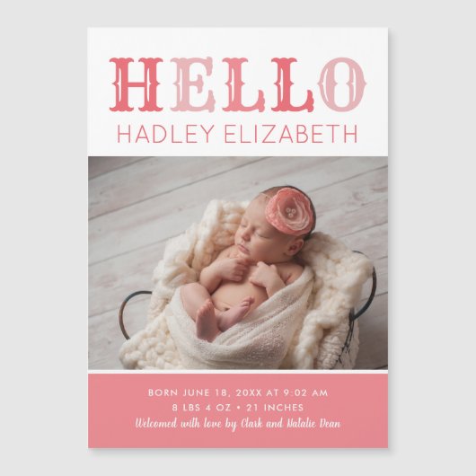 Hello Baby Girl磁気写真誕生のお知らせ (正面)