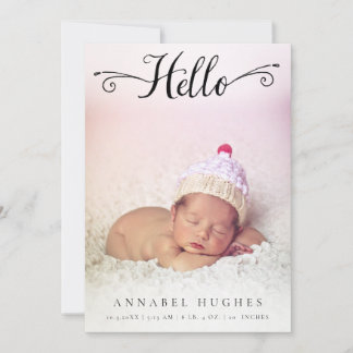 Hello Baby Girl Birth Announcementフォトカード 案内状