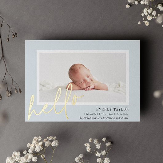 Hello Baby Gold Foil Photo Birth Announcement 箔招待状