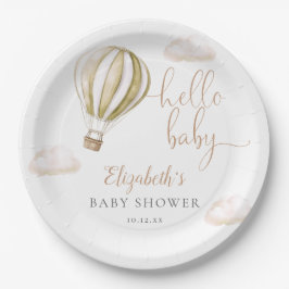 Hello Baby Hot Air Balloon Neutral Baby Shower ペーパープレート