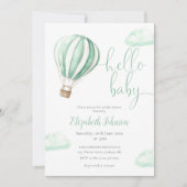 Hello Baby Hot Air Balloon Neutral Baby Shower 招待状 (正面)