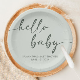 Hello Baby Minimalist Baby Shower ペーパープレート