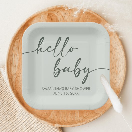 Hello Baby Minimalist Baby Shower ペーパープレート